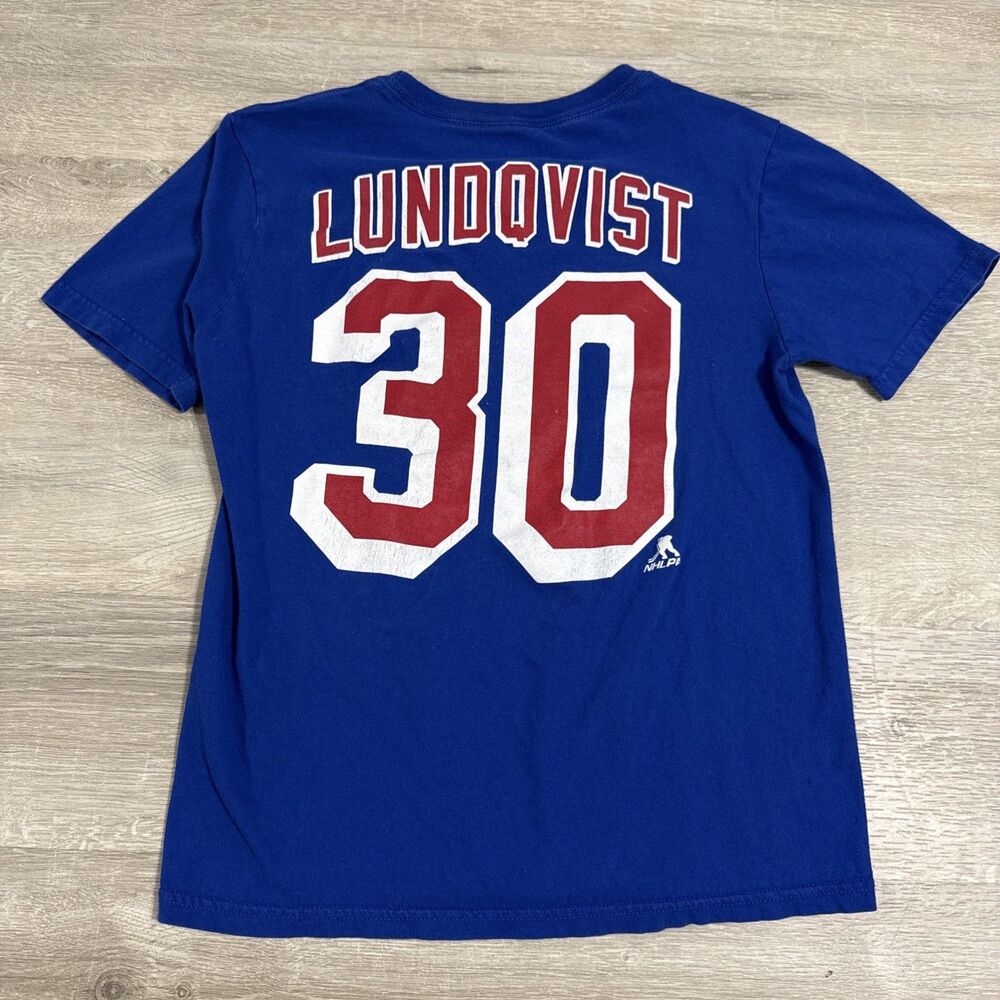 Henrik Lundqvist Shirt New York Rangers NHL Hockey Youth Medium Blue Cotton